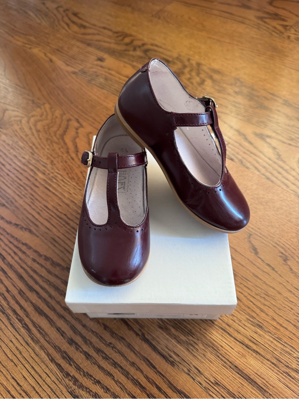 British Girls T-Strap Dress Shoes in Burgundy Merlot 24 8 🇬🇧